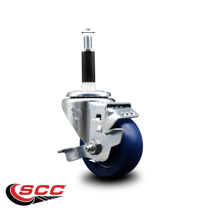 3 Inch Solid Poly Swivel 7/8 Inch Expanding Stem Caster with Brake SCC
