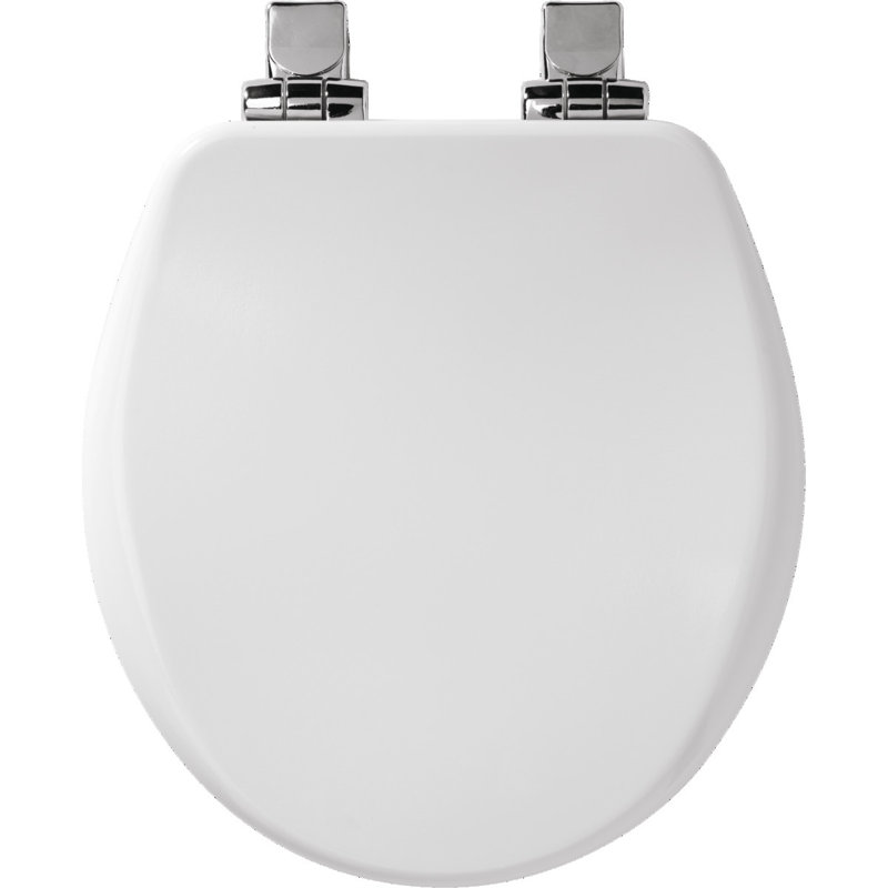 Siège de toilette rond en bois Alesio, Blanc, Nickel brossé