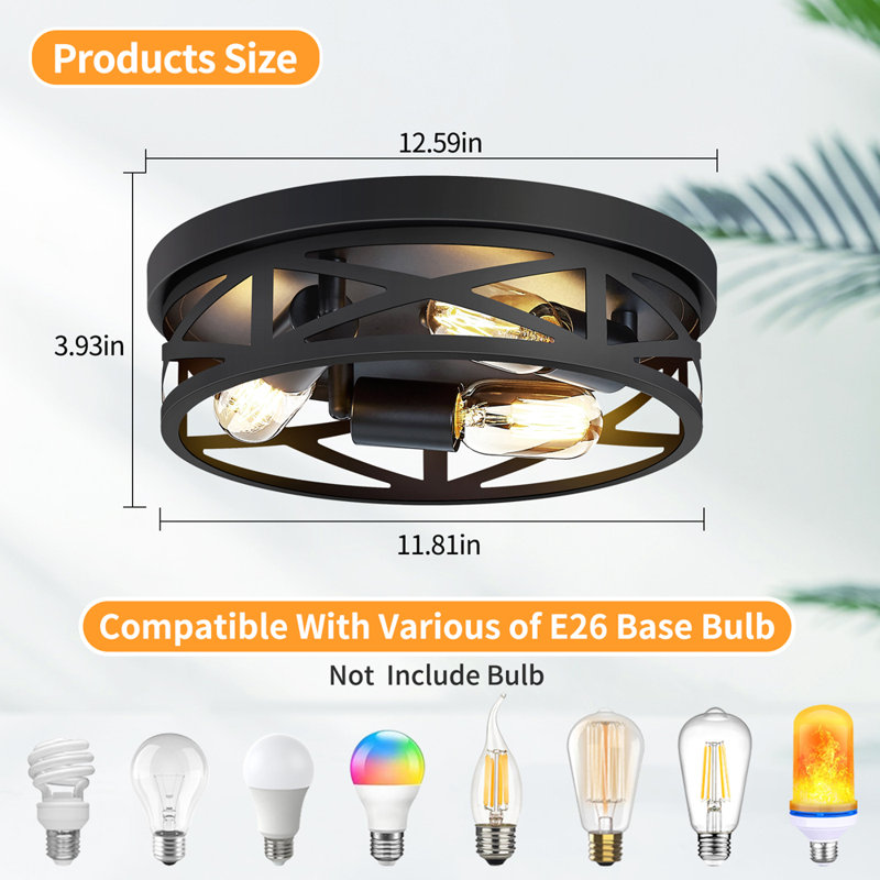 2 Pack 3-Light  Flush Mount Ceiling Light (Hollow Crisscross Metal Cage)
