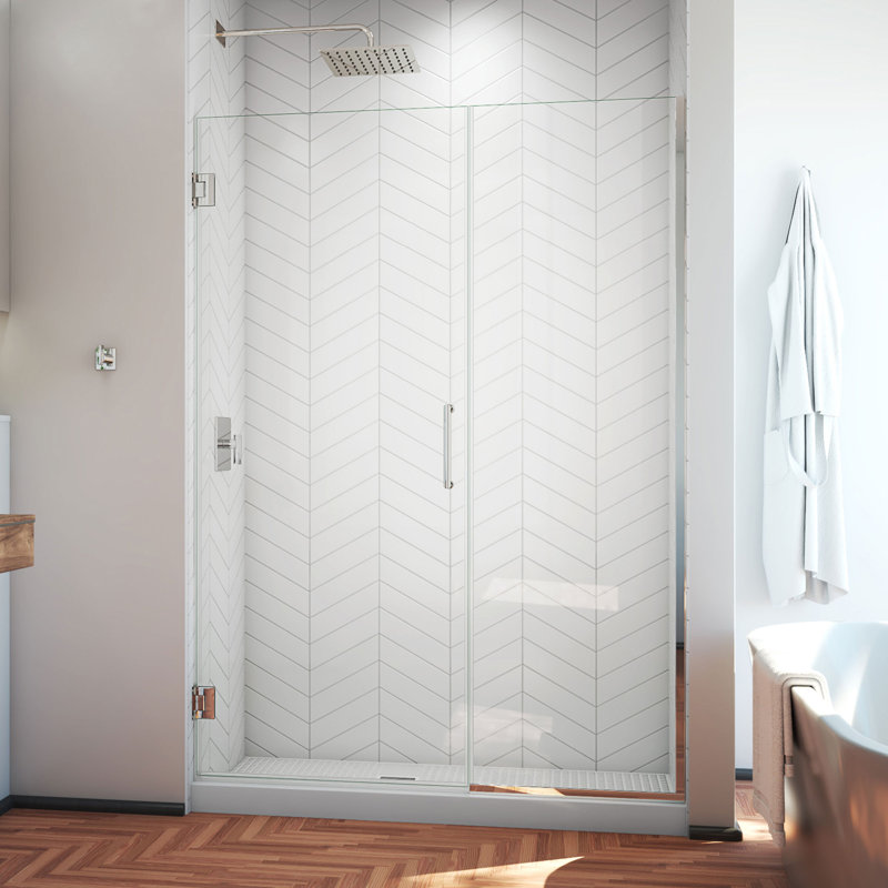 Unidoor Plus 52" W x 72" H Pivot Frameless Shower Door with ClearMax™ Technology, Chrome, 52" W, Clear_1