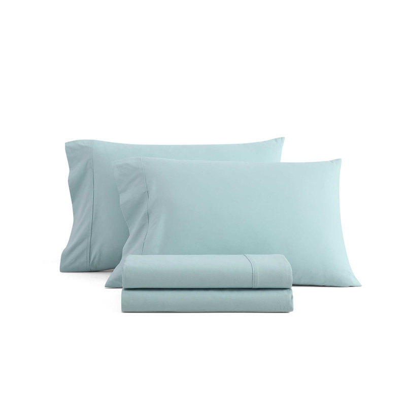 Ensemble de draps en coton percale bleu Martha Martha Skylands, Light Blue, Queen Sheet Set with 2 Pillowcases