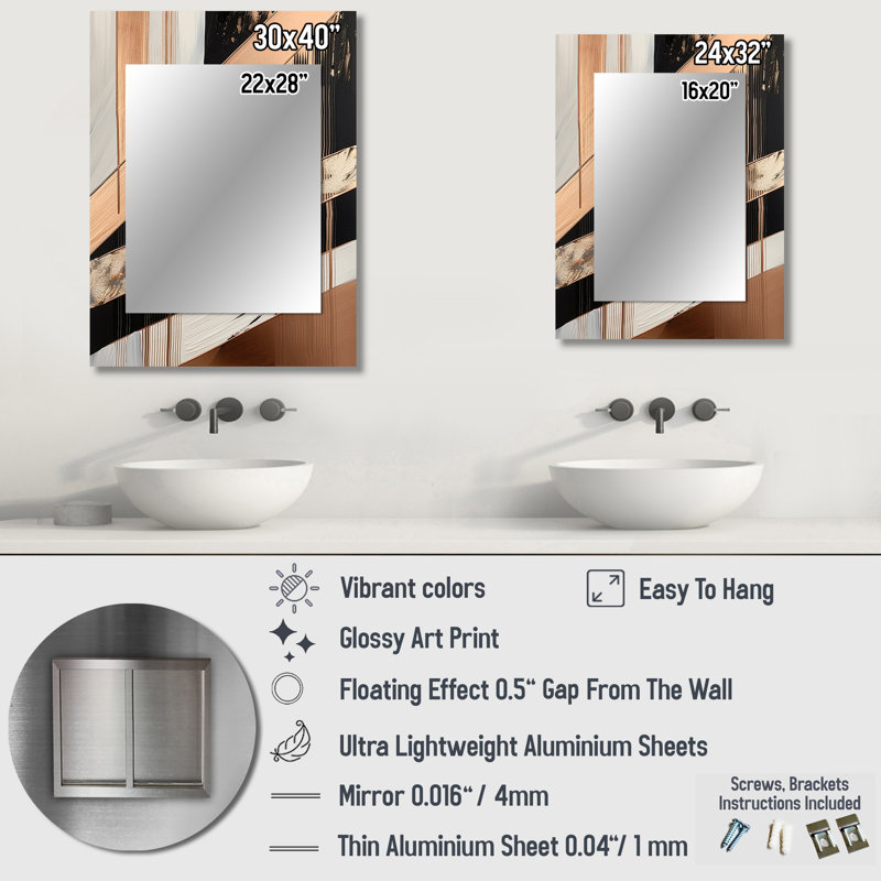 Rosegold embrassant l'essence des lignes III - miroir mural unique en marbre, miroir moderne, impression d'art en métal