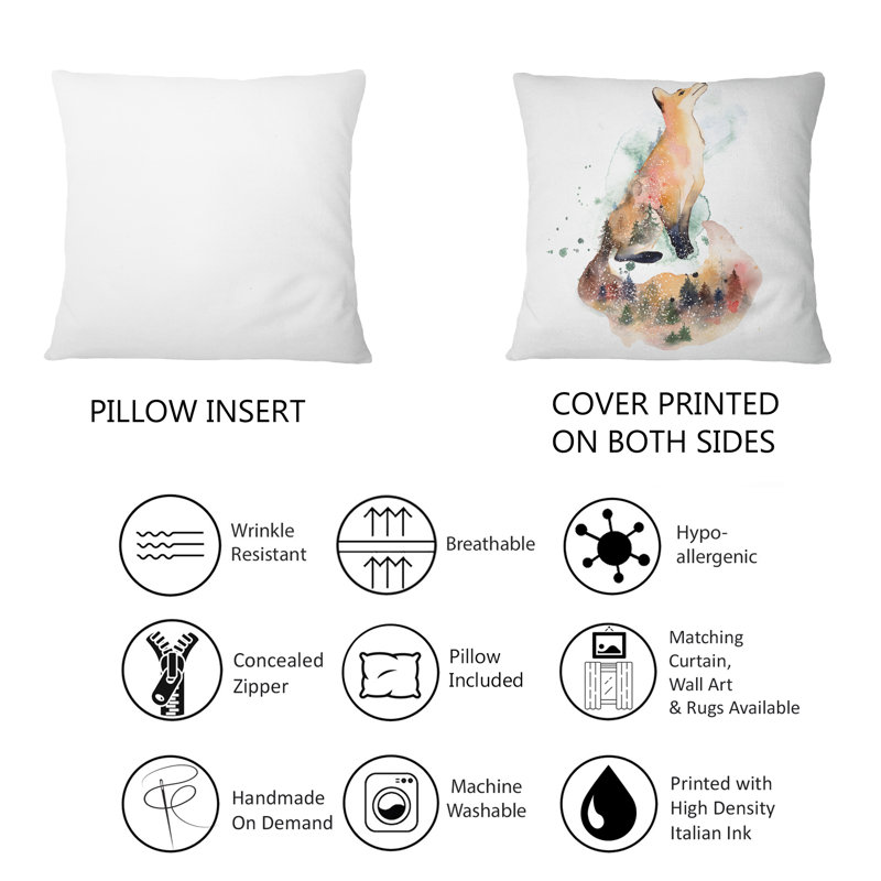 Dessin de renard orange I - coussin décoratif traditionnel imprimé 1