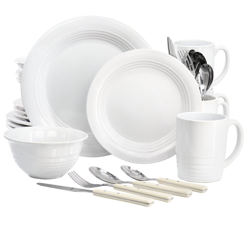 Martha Stewart 32 Piece Stoneware Dinnerware and Flatware Combo Set in Linen