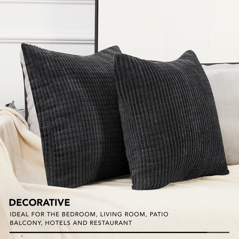 Deconov Ribbed Corduroy Square Throw Pillow Covers (Set of 2), 16" x 16", Dark Gray