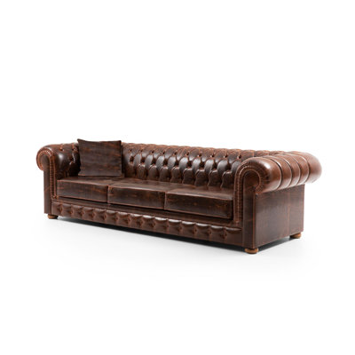 Laine 108.7"" Genuine Leather Rolled Arm Chesterfield Sofa -  East Urban Home, 79FA96B0ED8149F3B15387CBEFDBF976