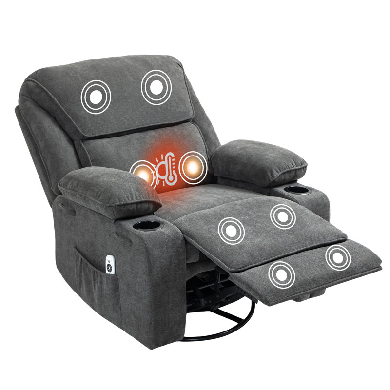 Modern Heated Massage Swivel Rocker Recliner with cup holders, Dark Gray