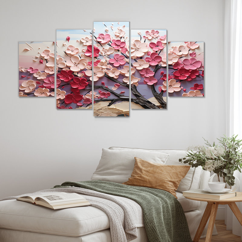 Pink And White Orchid Branches Tree I - Tree Multipanel Wall Art