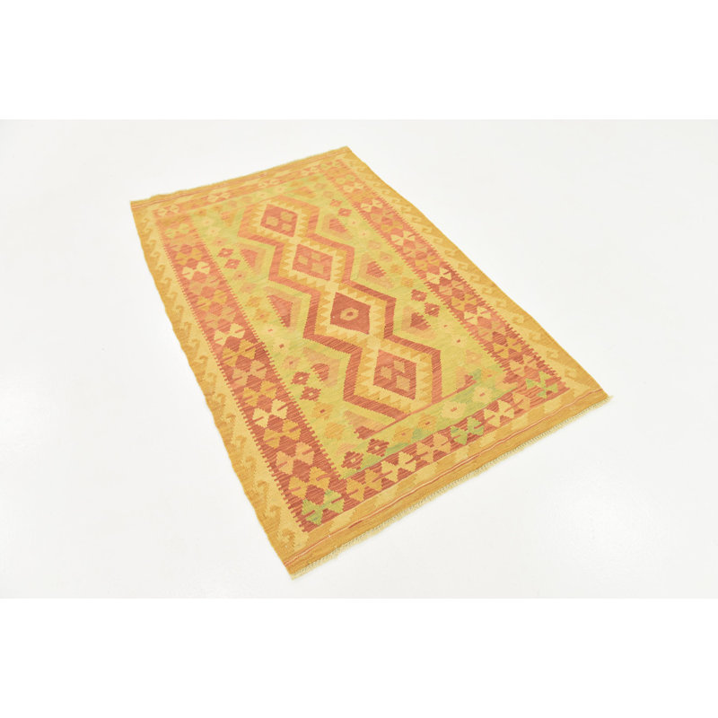Tapis en laine rouge 3 pi 3 po x 5 pi en laine one-of-kind main-noué la new age Elland