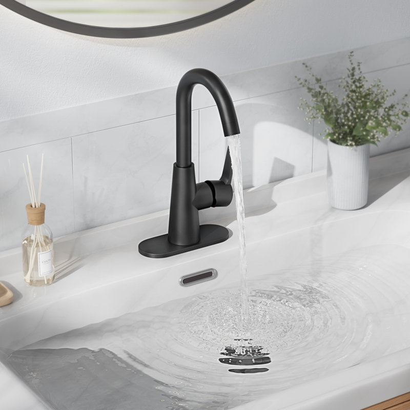 Single-handle Bathroom Faucet with Drain Assembly, Matte Black