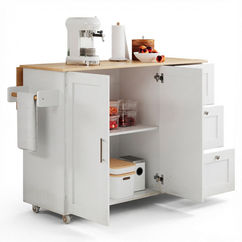 135 cm W Kitchen Island with, White