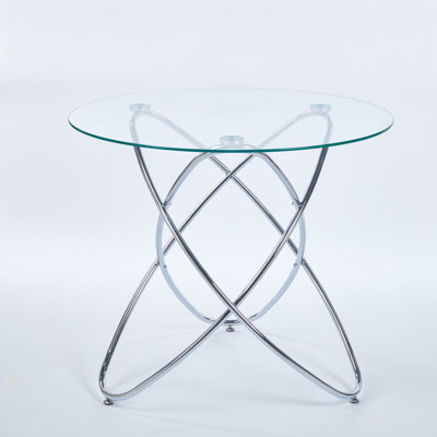 Dining Table With Chrome Metal Leg And Tempered Glass,Modern Space Saving Kitchen Table For Living Room,Chrome Color Metal Legs