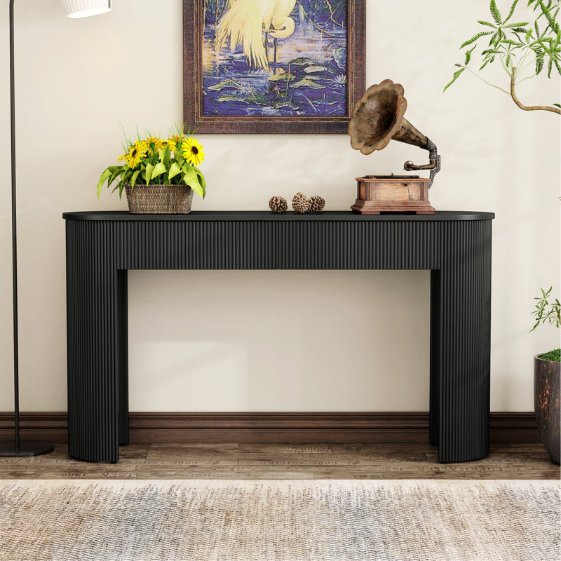 Console moderne de 54 po avec plateau ovale et 2 tiroirs, Noir, noir, noir, noir