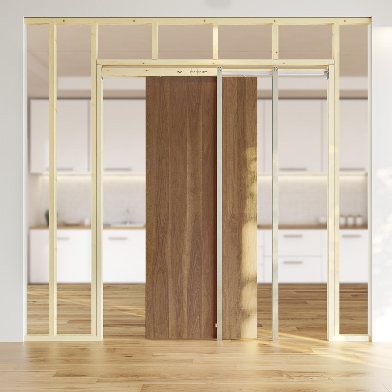 Soft Close and Open 24" to 36" Upright Universal Lightweight Pocket Door Frame(Door Not Included), 80" H x 36" W  x 1.22" D