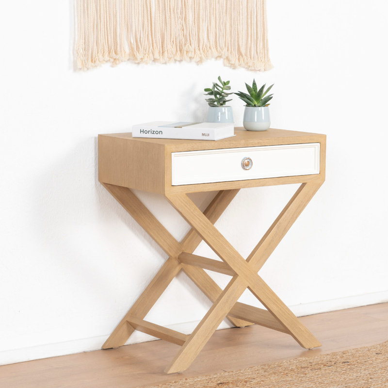 Edgecombe 35cm W Solid Wood Bedside Table, Brown/White