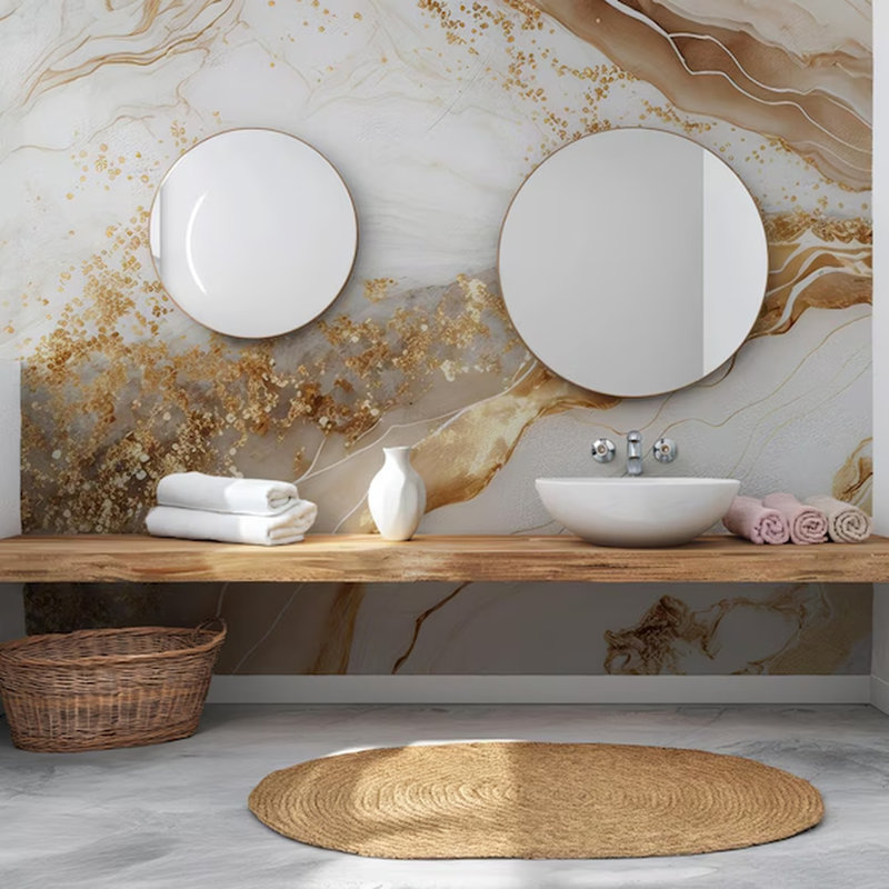 Gold Beige Marble Flow Wall Mural, 192" L x 108" W