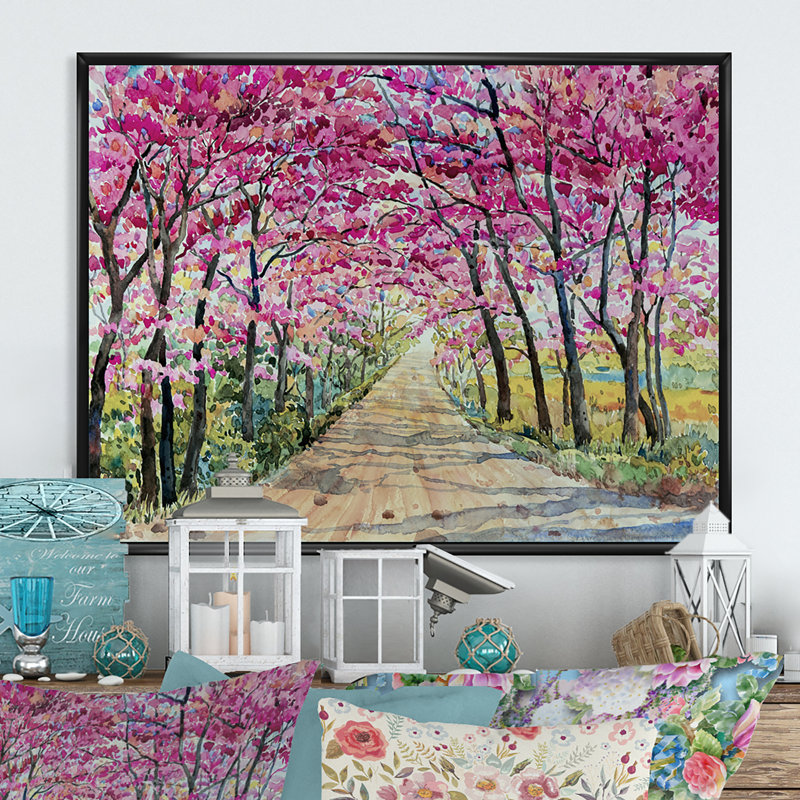 «Path To The Enchanted Pink Forest», reproduction sur toile flottante, H 8 po x l 12 po, Reproduction avec cadre flottant