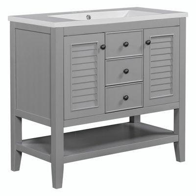 Syrah 35.98 " W Freestanding Standard Free Standing 1 Single Vanity Bathroom Vanity With Ceramic Top