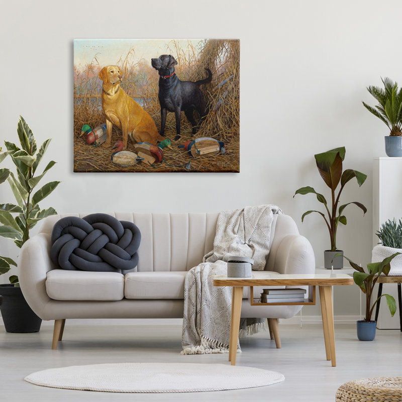 «Hunting Dogs With Decoys» par Hayden Lambson, H 36 po x l 48 po x P 1,5 po