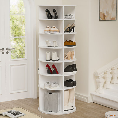 Rotating Shoe Rack Tower, 7-Tier Spinning Shoe Rack, Free Standing 360° Revolving Shoe Organizer