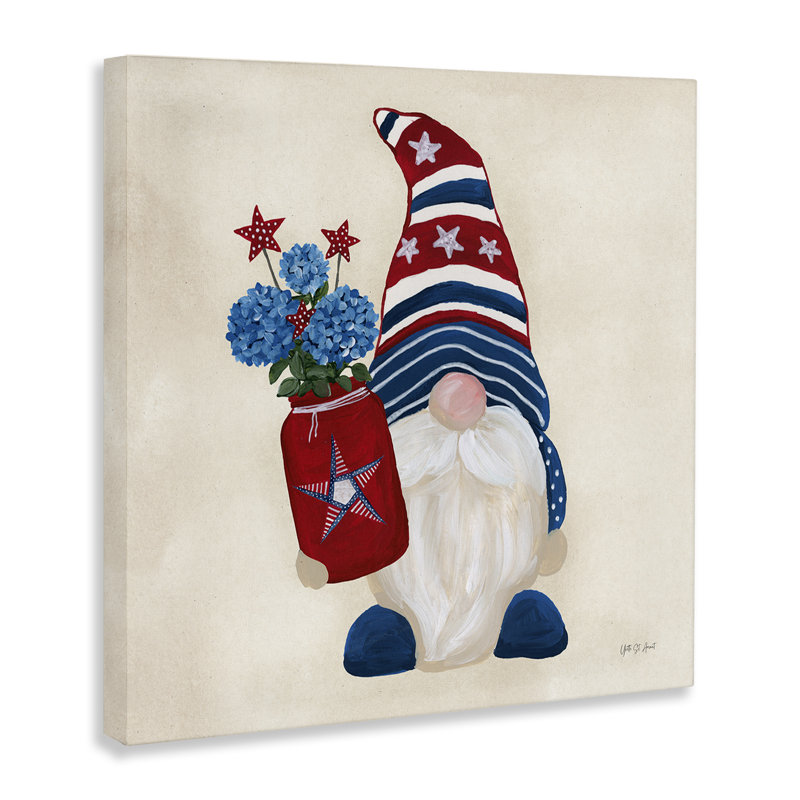  Art mural sur toile "Gnome américain avec fleurs" par Yvette St. Amant, H 30 po x l 30 po