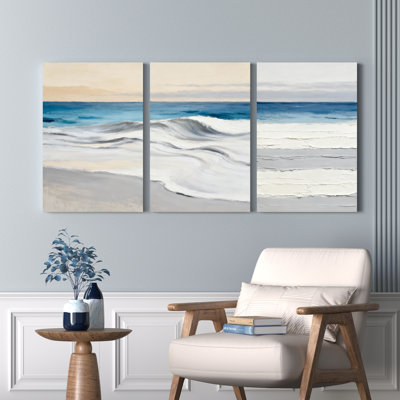 Ocean Waves Abstract Landscape Canvas Wrapped Wall Art Set of 3