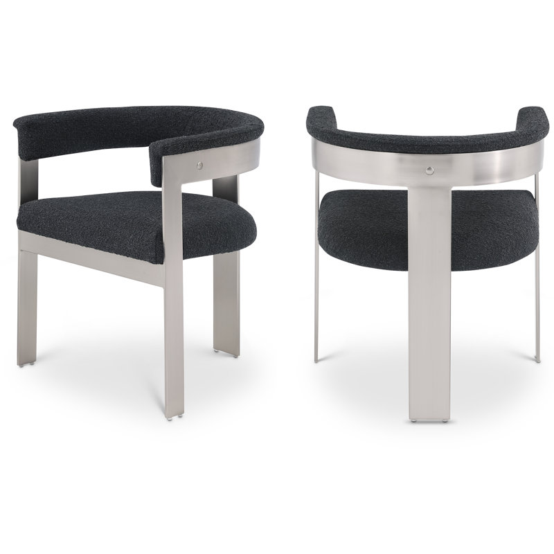 Romeo Unfinished Upholstered Back Arm Chair, Brushed Chrome, Black Boucle Fabric