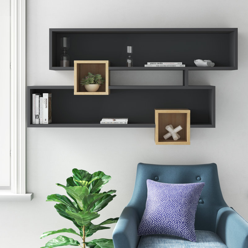 Bressler 5 Piece Cube Shelf, Walnut/Anthracite