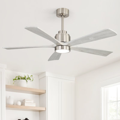 Whisper Solid Wood Ceiling Fan Light With Remote Control And Silent Dc Motor，Sand Nickel&Light Gray