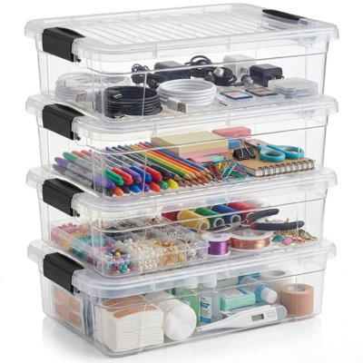 2.3 Quart Clear Plastic Storage Containers with Lids, Stackable Organizer Bins, BPA-Free Storage Boxes for Home, Office, Dorm & Classroom, 4 Pack
