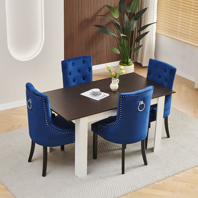 Walnut White 5-Piece Expandable Dining Table Set with 4 Upholstered Chairs, 120-150cm Extendable Table for 4-6 People, Modern Space-Saving Dining Set