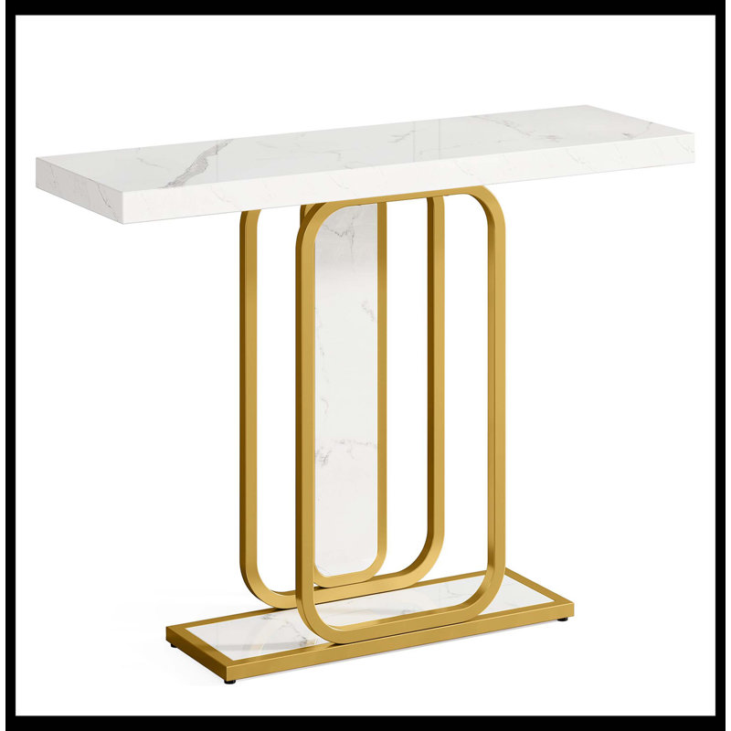 Modern Console Table, 41" Faux Marble Sofa Table With LED Lights
