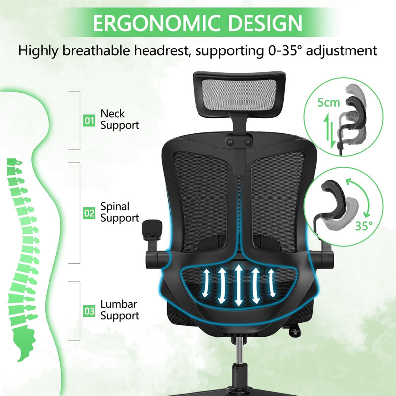 Fauteuil de bureau ergonomique Oladele Home, Noir, Noir