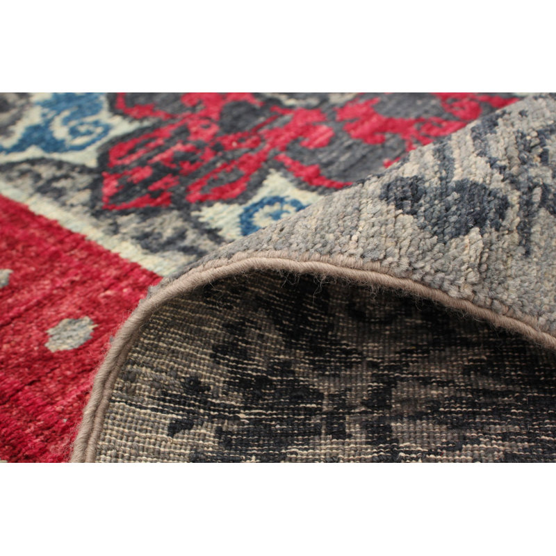 Tapis décoratif en laine rouge foncé de conception unique 9 pi 1 po x 12 pi 6 po noué à la main New Age