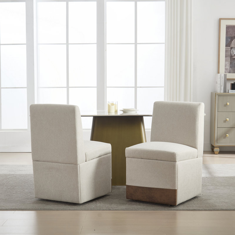 360 Degree Swivel Upholstered Dining Chairs Set of 2 with Hidden Storage for Living