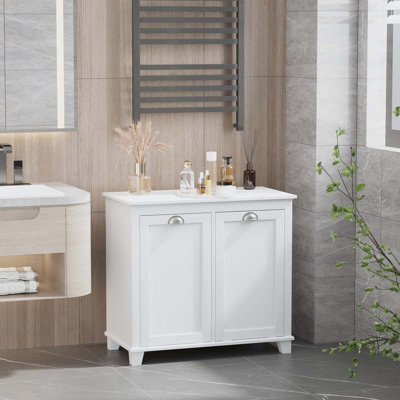 Armoire à linge double inclinable, armoire de rangement pour salle de bain avec panier à 2 compartiments, armoire de plancher moderne pour salle d'eau,