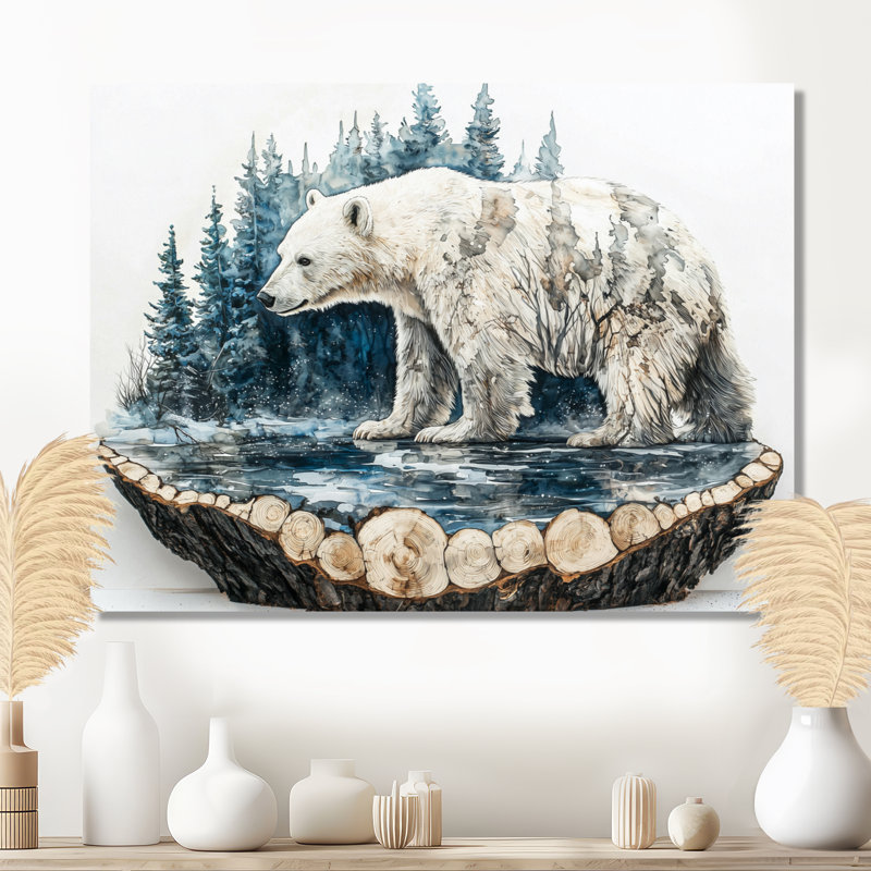 Ours polaire dans un paysage hivernal II - ours, impression sur métal, H 34 po x l 44 po