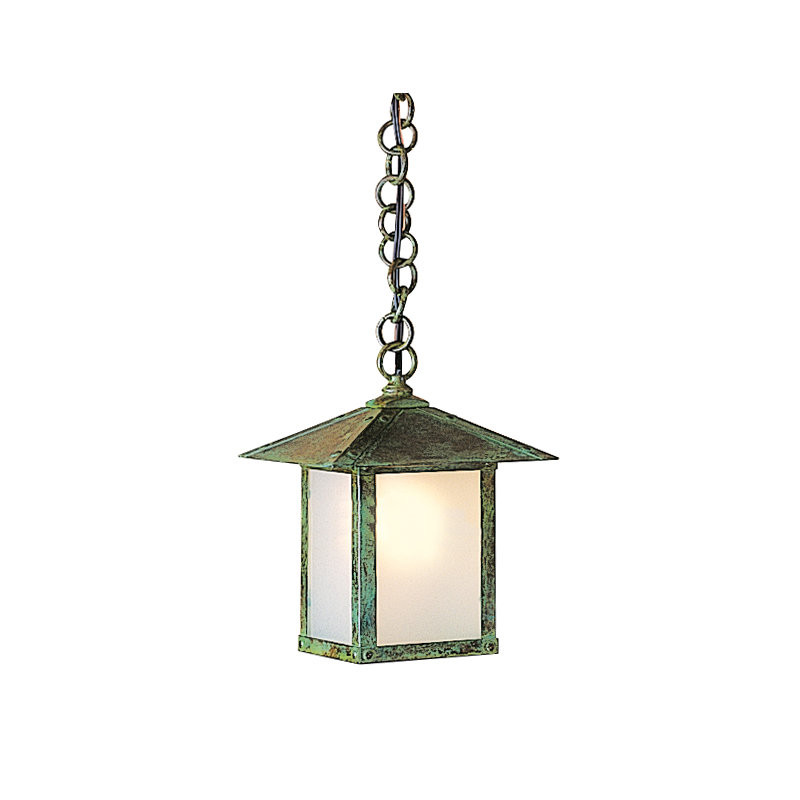 Evergreen 1 - Light LED Outdoor Hanging Lantern, Empty, Clear Seedy, Verdigris Patina