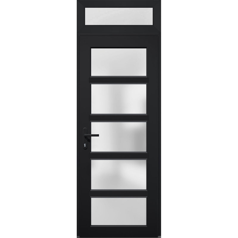 Façade extérieure avant porte en verre givré Fibre de verre givré / Manux 8002 Noir mat / Extérieur extérieur Fenêtre / Bureau Portes d'entrée commerciales et résidentielles Garage-l 30 po x H 80 po + 14 po -Ins droite