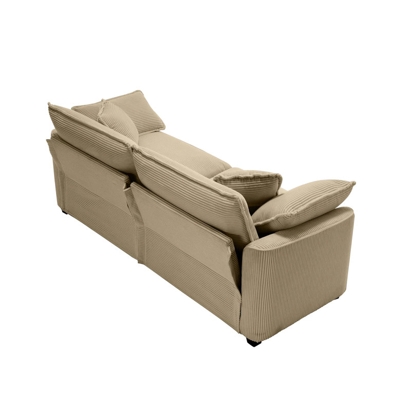 Mobilier de salon brun clair en velours côtelé, avec 4 coussins décoratifs, tissu nostalgique