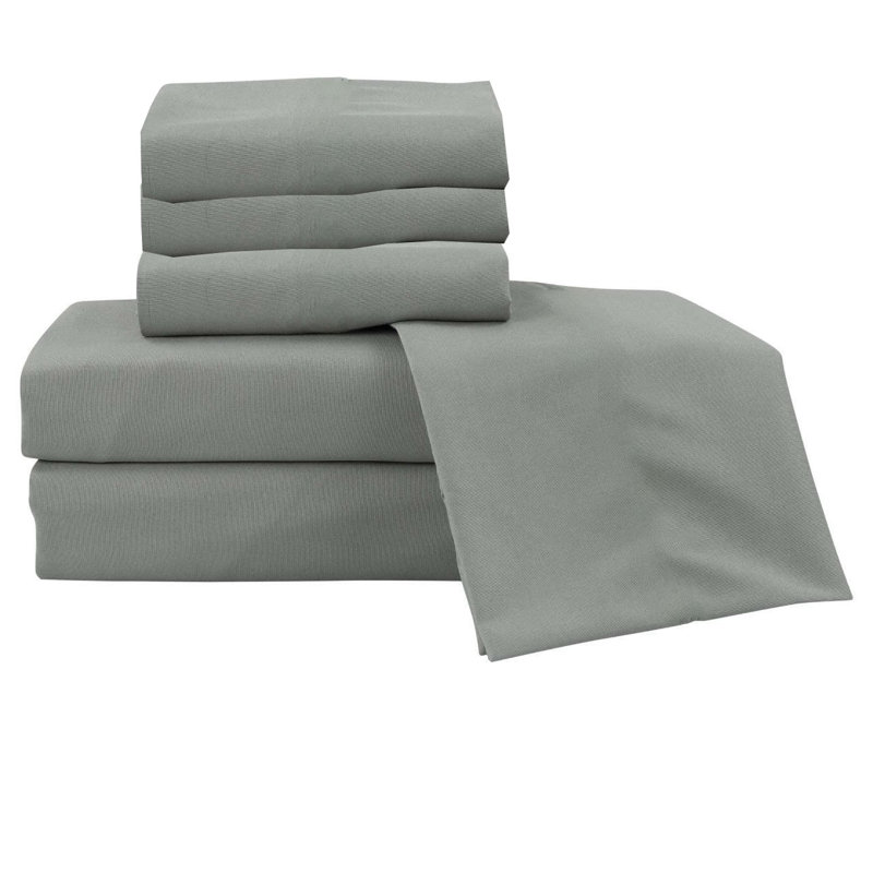 Ensemble de draps en rayonne 6 pièces Jaree, Très grand, Gris clair