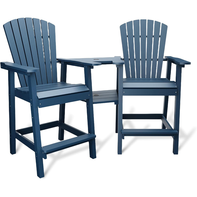 Outdoor Recycled Poly Adirondack Barstools, Blue