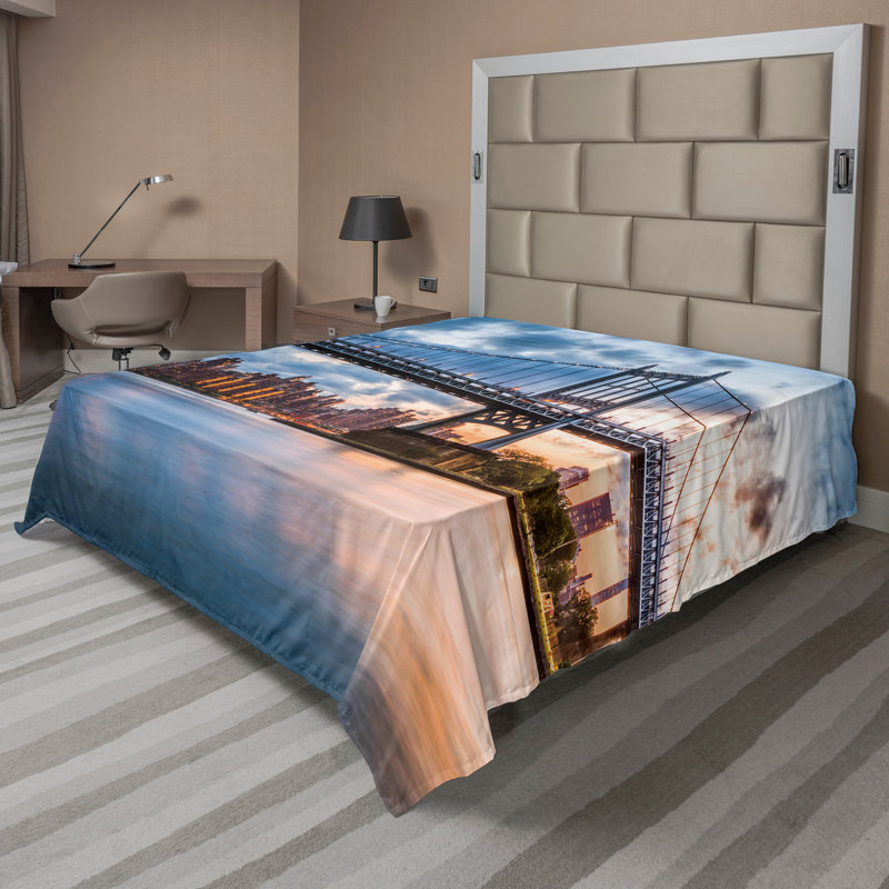 Drap plat Ambesonne New York Kennedy Triboro orange pêche bleu, Grand