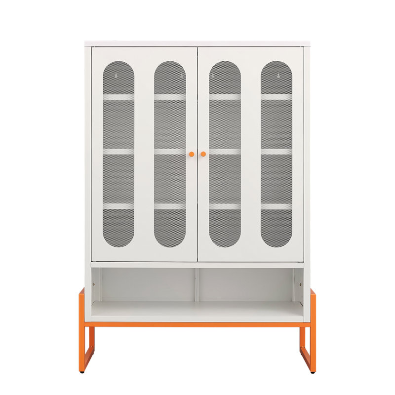 Armoire à chaussures moderne à double porte minimaliste avec portes réglables en maille et armoire de rangement à haut pied creux, compatible avec les aspirateurs robotiques