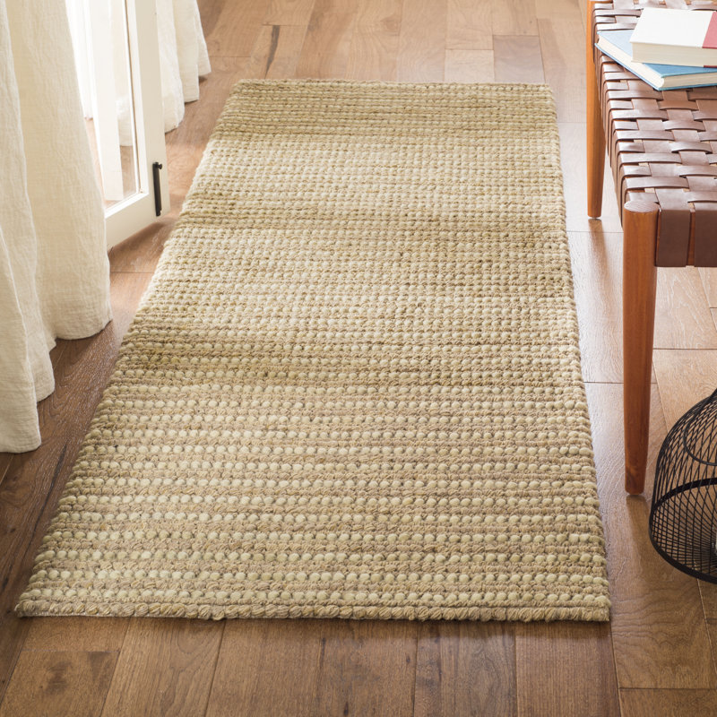 Tapis beige tissé à plat à la main Ferrera, Tapis de couloir 2 pi 6 po x 14 pi