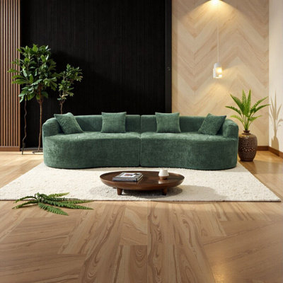 Elegant Chenille Curved Sofa – Ultra-Plush High-Density Foam, No Assembly Needed, Perfect for Modern Living Rooms (Green)