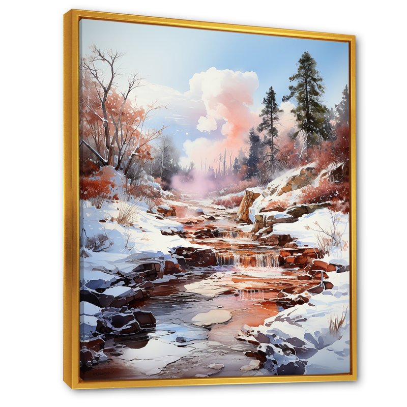Geyser Winter Scenery sur toile, Cadre flottant doré, H 40 po x l 30 po x P 1,5 po