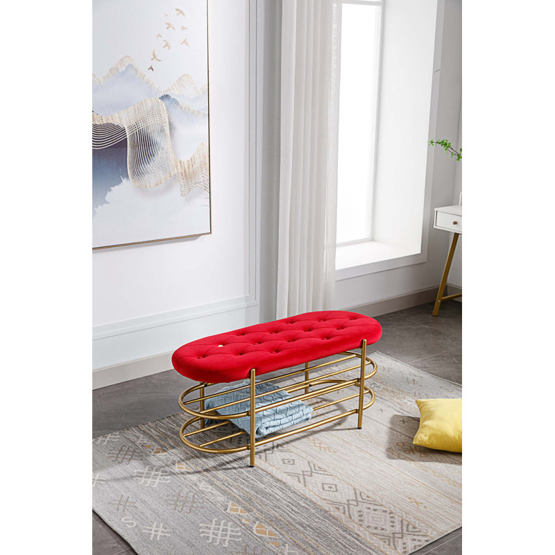 Banc de rangement en velours Rosheda, Rouge
