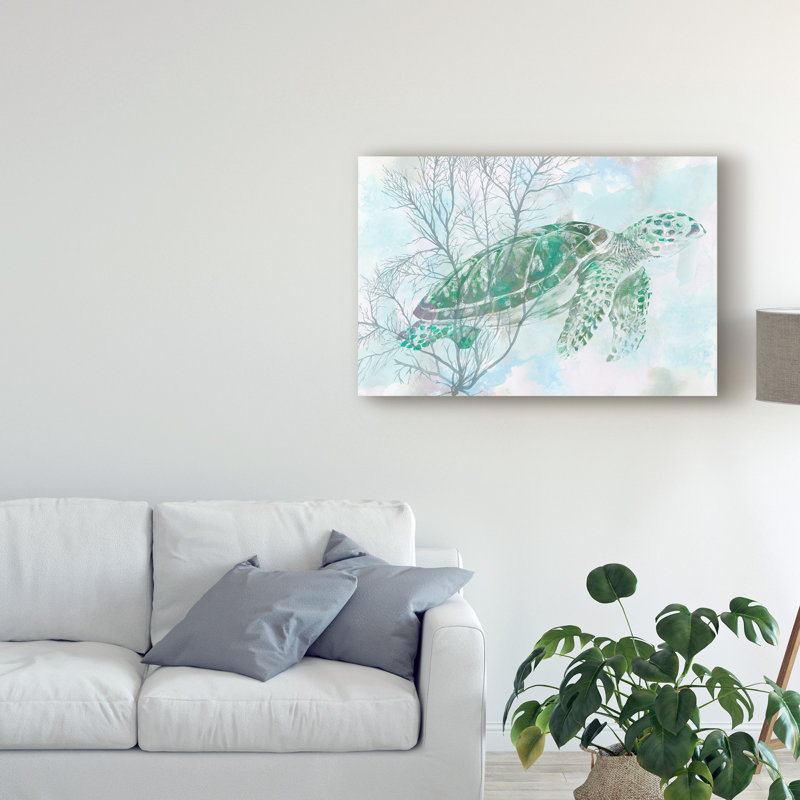 « sea turtle i », reproduction de peinture à l’aquarelle sur toile tendue, H 12 po x l 19 po x P 2 po