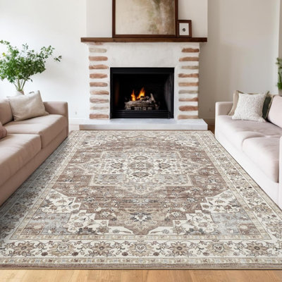 Tapis de couloir lavable à motif de médaillon rétro